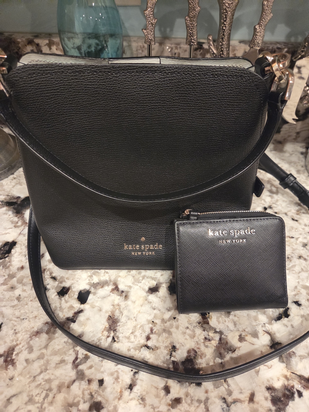 kate spade Black Saffiano Leather Crossbody Bag with Matching Wallet